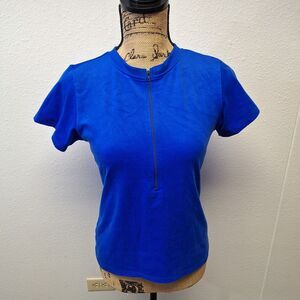 Terry Precision Bicycle Top Zip Up Stretch Blue Women's Size Small mock neck